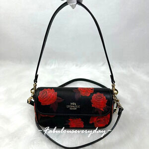 Coach Hailey Flap with Floral Print Crossbody Bag Leather/Black CCF74 Rose NWT